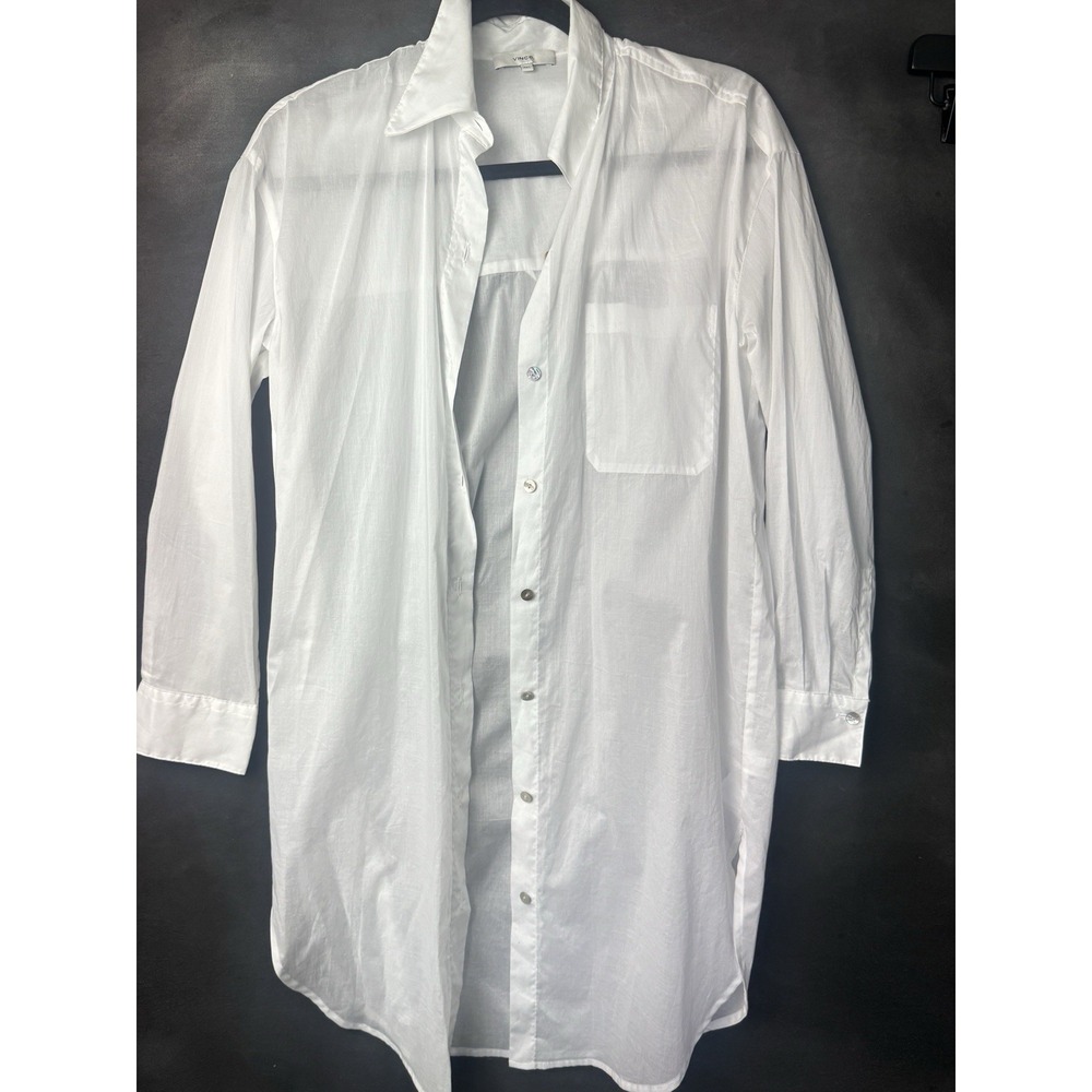 Vince White 100% Cotton Longline Button Down Shirt Tunic XXS Minimalist Beach